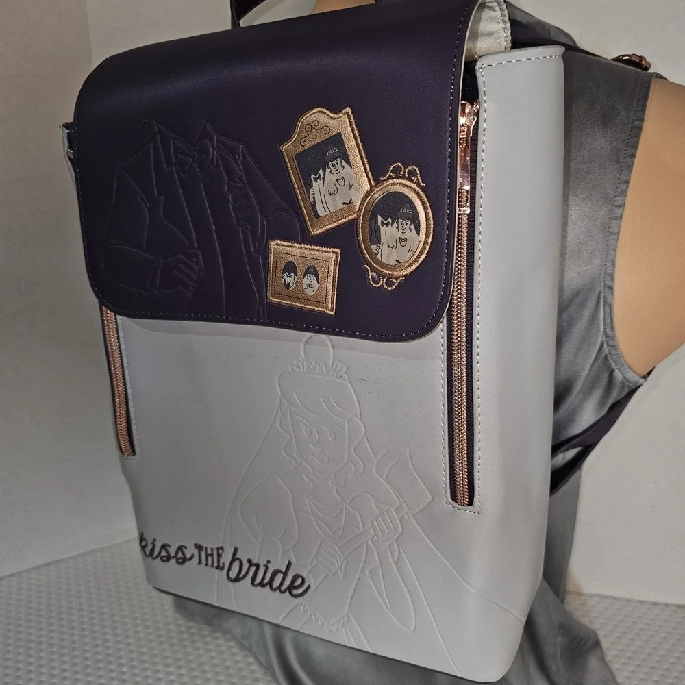 Disney Parks Haunted Mansion Kiss The Bride Headless Groom Portrait Backpack EUC